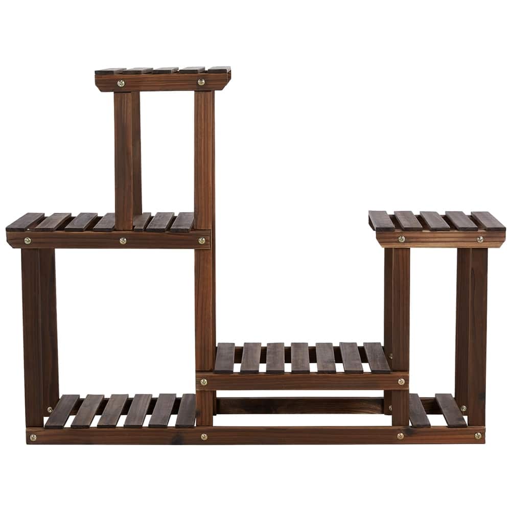 Yaheetech Tiered Wood Plant Stand 4 Tier Plant Flower Display Stand Indoors and Outdoors, Brown