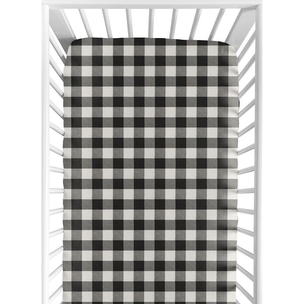 slide 2 of 6, Black and White Buffalo Plaid Collection Boy Fitted Crib Sheet - Woodland Rustic Country Farmhouse Check Deer Lumberjack