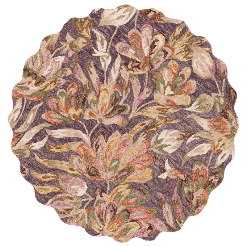 SAFAVIEH Handmade Blossom Deliana French Country Floral Wool Rug - 6' Round - Purple/Sage