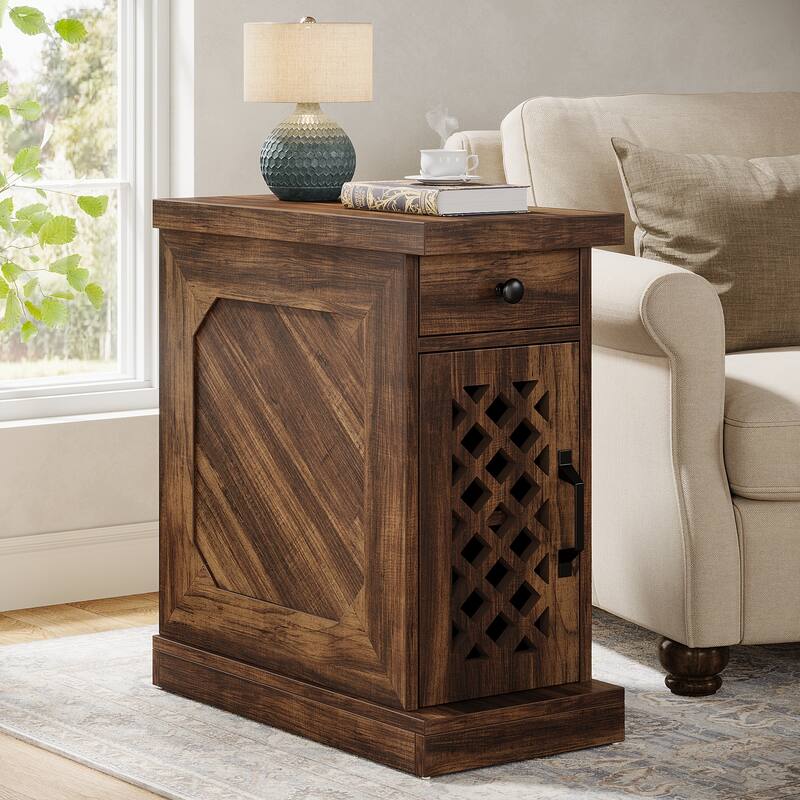 25.6 Inches Tall Wood End Table, Nightstand for Bedroom, Rustic Brown - 23.6" L x 11.8" W x 25.6" H
