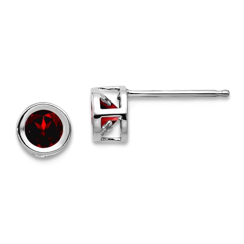 Curata 14k White Gold 4mm Bezel Gemstone Birthstone Stud Earrings - Garnet
