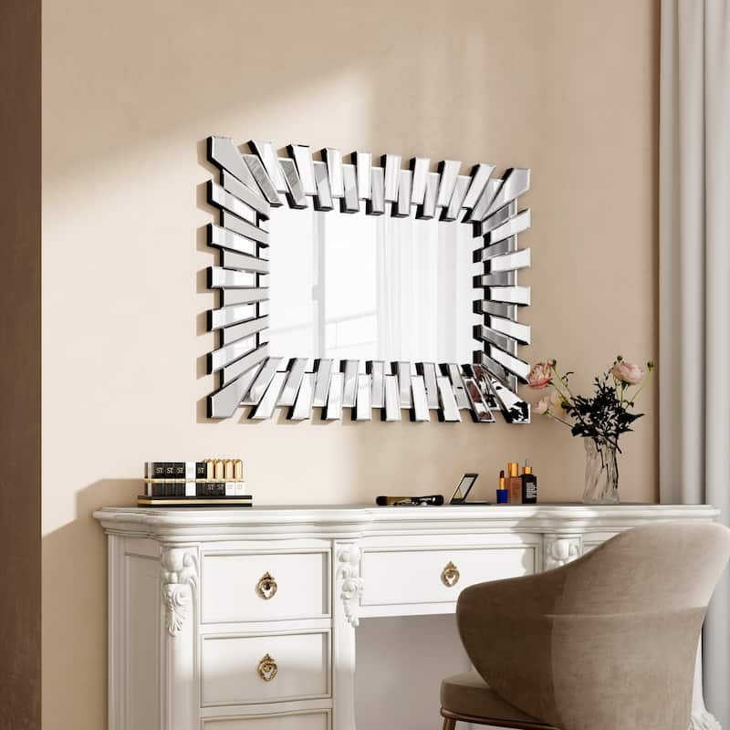 Rectangle Accent Wall Mirror Sunburst Silver Decor