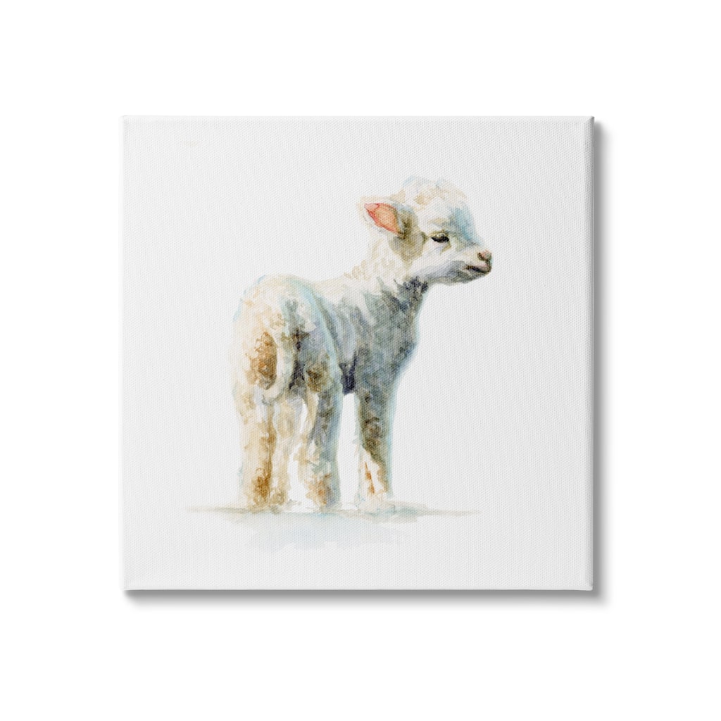 Stupell Shaggy Lamb Watercolor Painting Children's Nursery Animal Canvas Wall Art - White