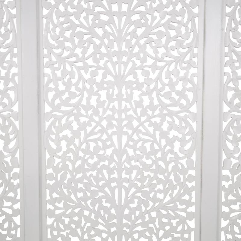 Black Wooden Handmade Large Flat Freestanding Carved Floral Partition Room Divider Screen