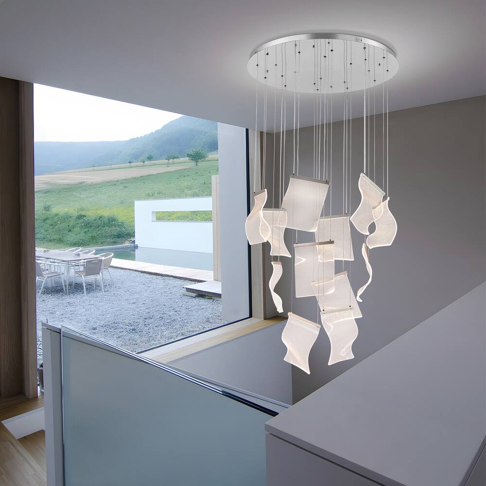 Rinkle Led Acrylic Leaf Multi Pendant Lamp Stairway Chandelier 12 Lights