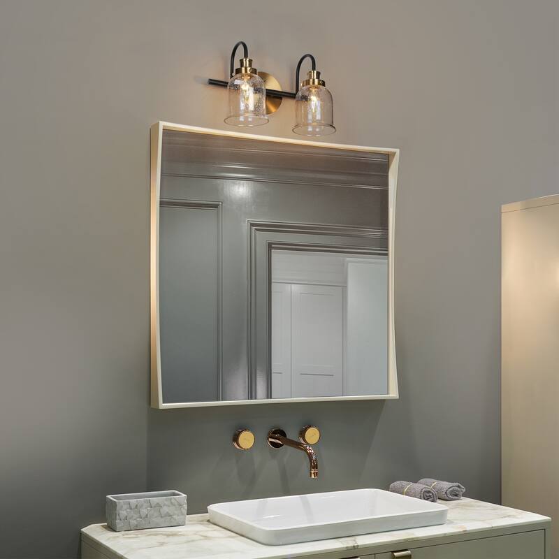Mid-Century Modern Black Gold 2/3/4-Light Bathroom Vanity Light Seeded Glass Wall Sconces