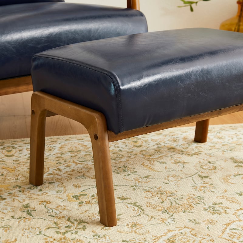 Glitzhome 30.75"H Mid-Century PU Leather Armchair with Ottoman Set