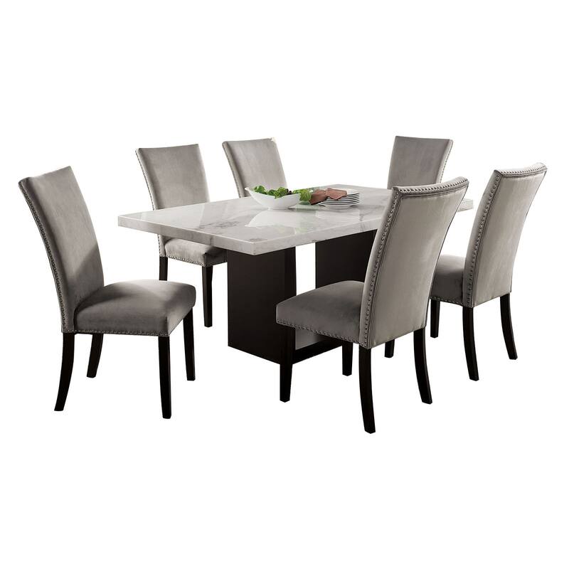 7 Piece Dining Table Set - Gray,Black