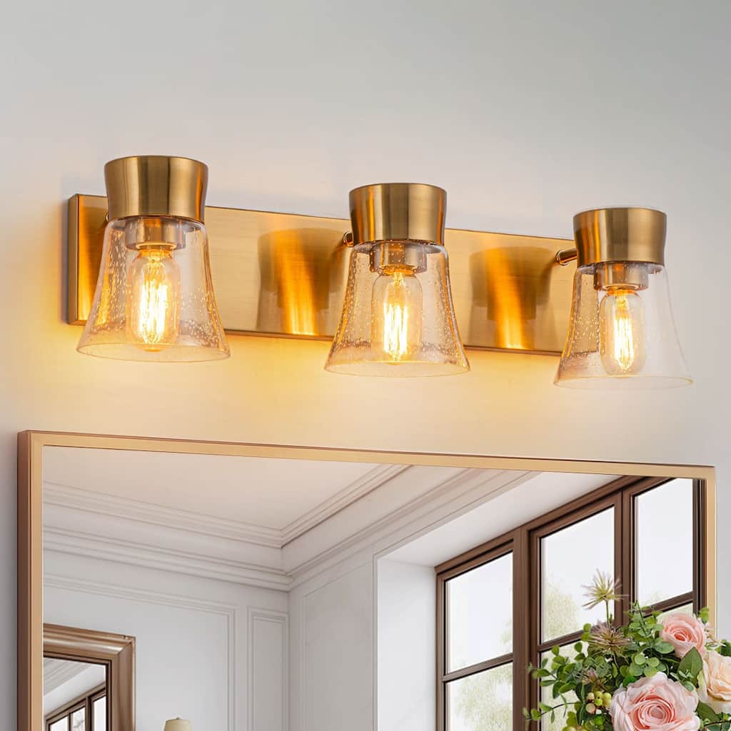 3-Light Bathroom Vanity Light with Seedy Glass Shade Wall Sconces - 23.6''W