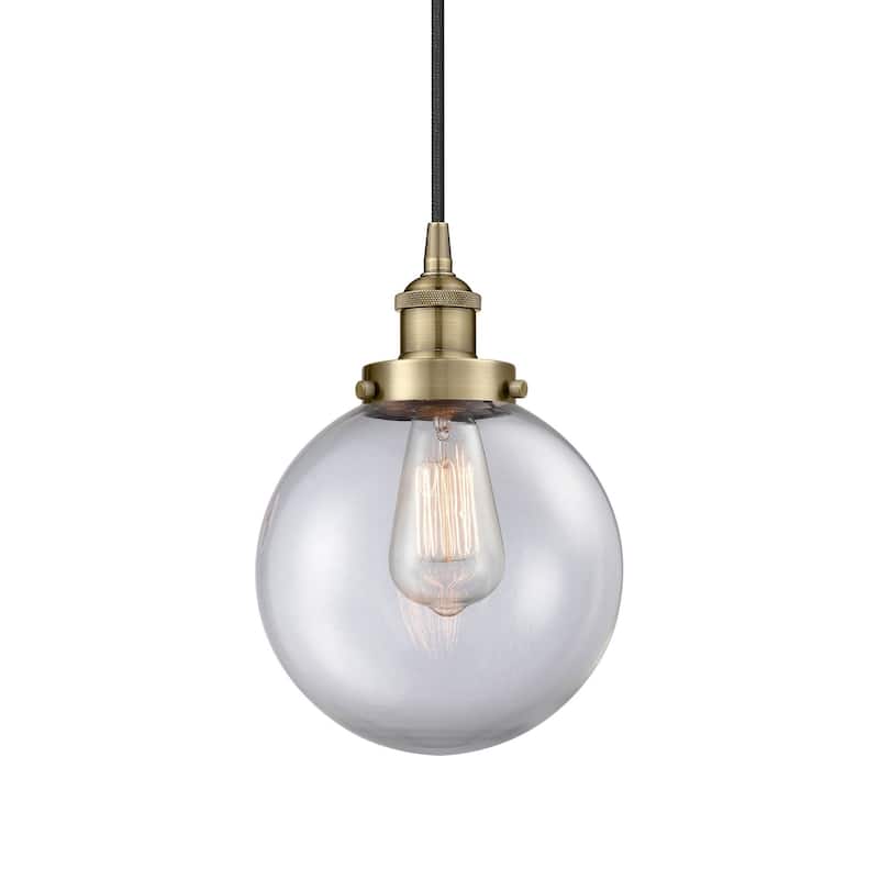 Innovations Lighting 616-1PH-12-8 Beacon Pendant Beacon 8" Wide Mini - Antique Brass / Clear