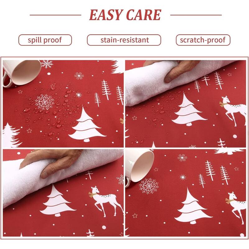 Christmas Round Tablecloth Waterproof Holiday Xmas Decor, Red