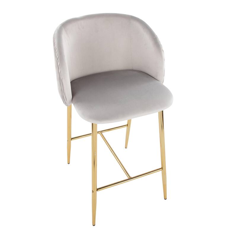 Lumisource Waves Counter Stool in Chrome and Silver Velvet - Set of 2 - 21"Lx19.75"Wx36"H