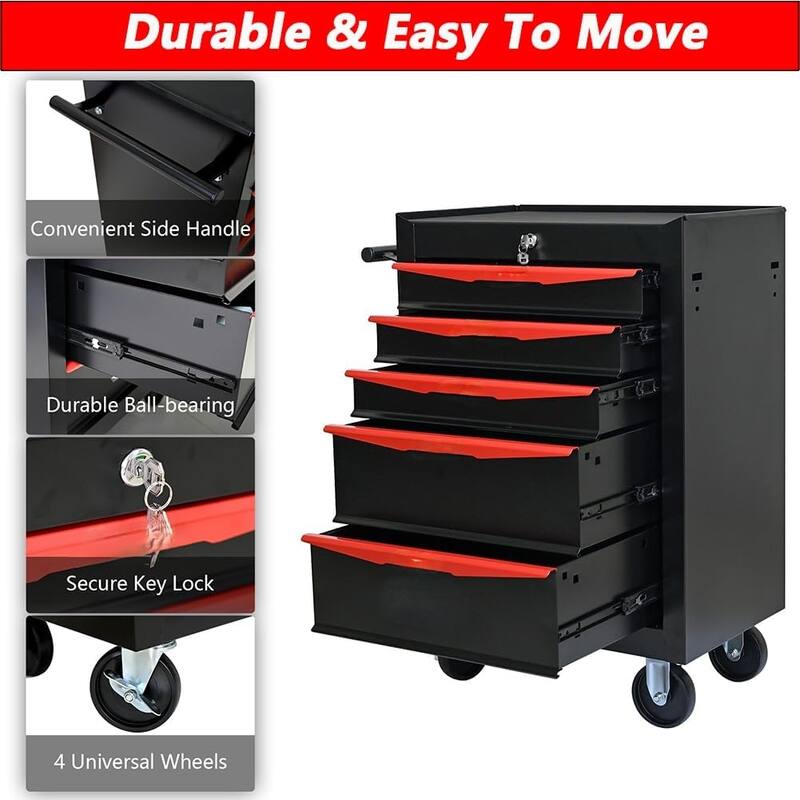 5 Drawer Rolling Tool Chest, 20 Inch Lockable Rolling Tool Box with Wheels, Rolling Garage Workshop Tool Organizer
