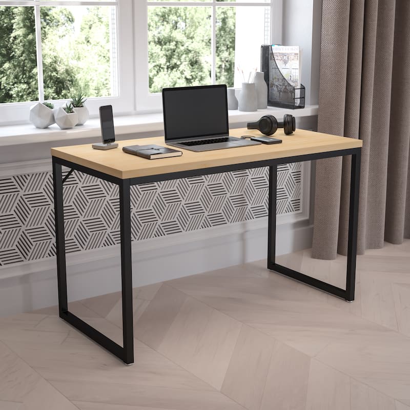 Commercial Grade Industrial Style Office Desk - 47" Length - Maple Top/Black Frame