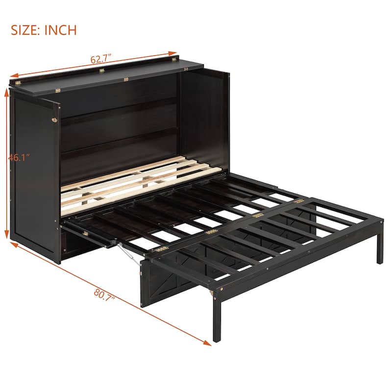 Queen Size Convertible Cabinet Bed with USB Ports by Harper&Bright Designs