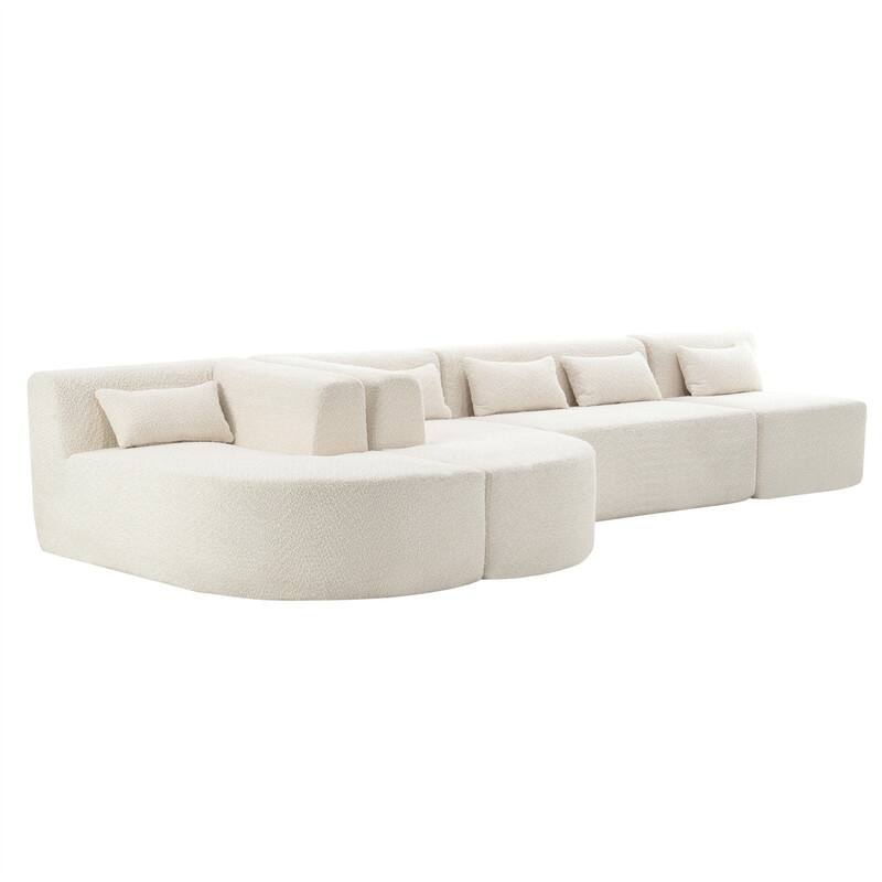 Convertible Sectional Sofa with 2 Curved Chaise Lounges, 143.7" Upholstered Sofa Free-combined Sofa Couch with 5 Back Pillows