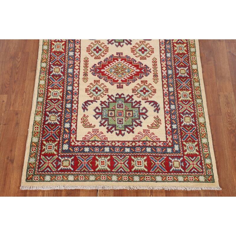 Geometric Kazak Oriental Accent Rug Handmade Wool Carpet - 3'2" x 5'0"