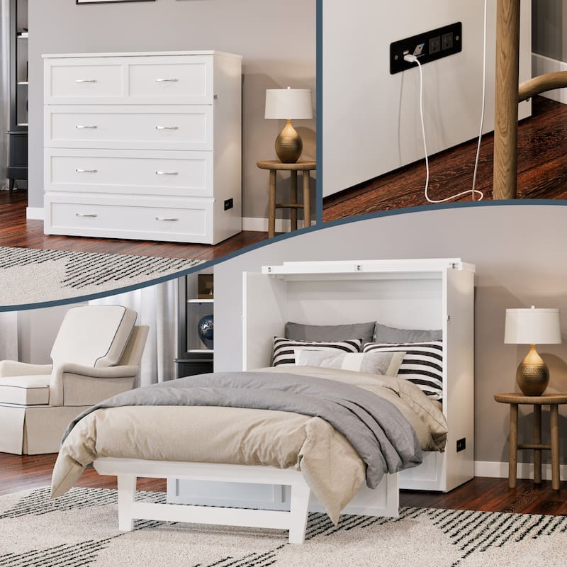 AFI Northfield Murphy Bed Chest with 6" Mattress, Storage Drawer & Built-In Charger - White - Twin XL
