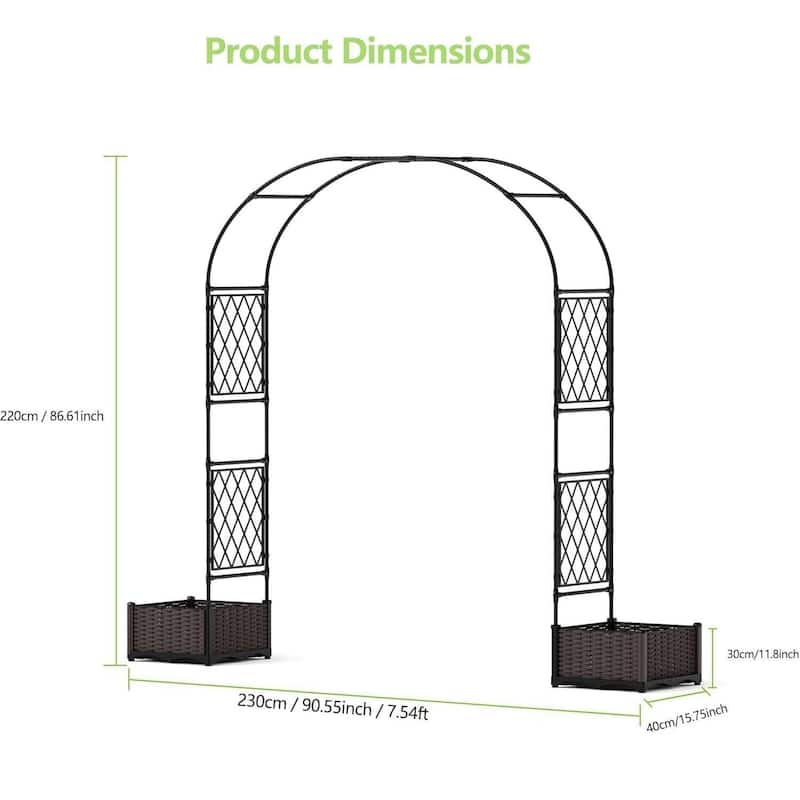 90.5" Weatherproof Garden Arbor with Dual Planter Boxes for Climbing Plants, Backyard, Patio