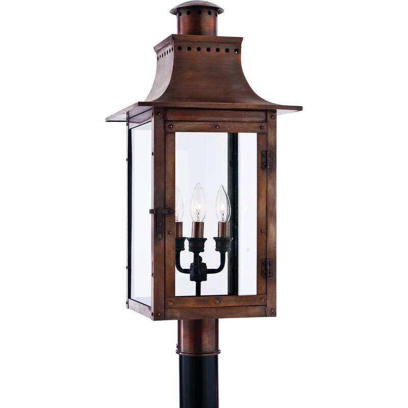 Chalmers 3-Light Outdoor Post Lantern in Aged Copper - Aged Copper