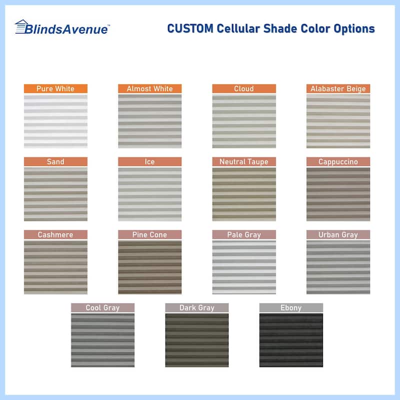 BlindsAvenue Custom 3/4" Pleat, Cordless Cellular Shades, Color Cloud, Blackout Fabric