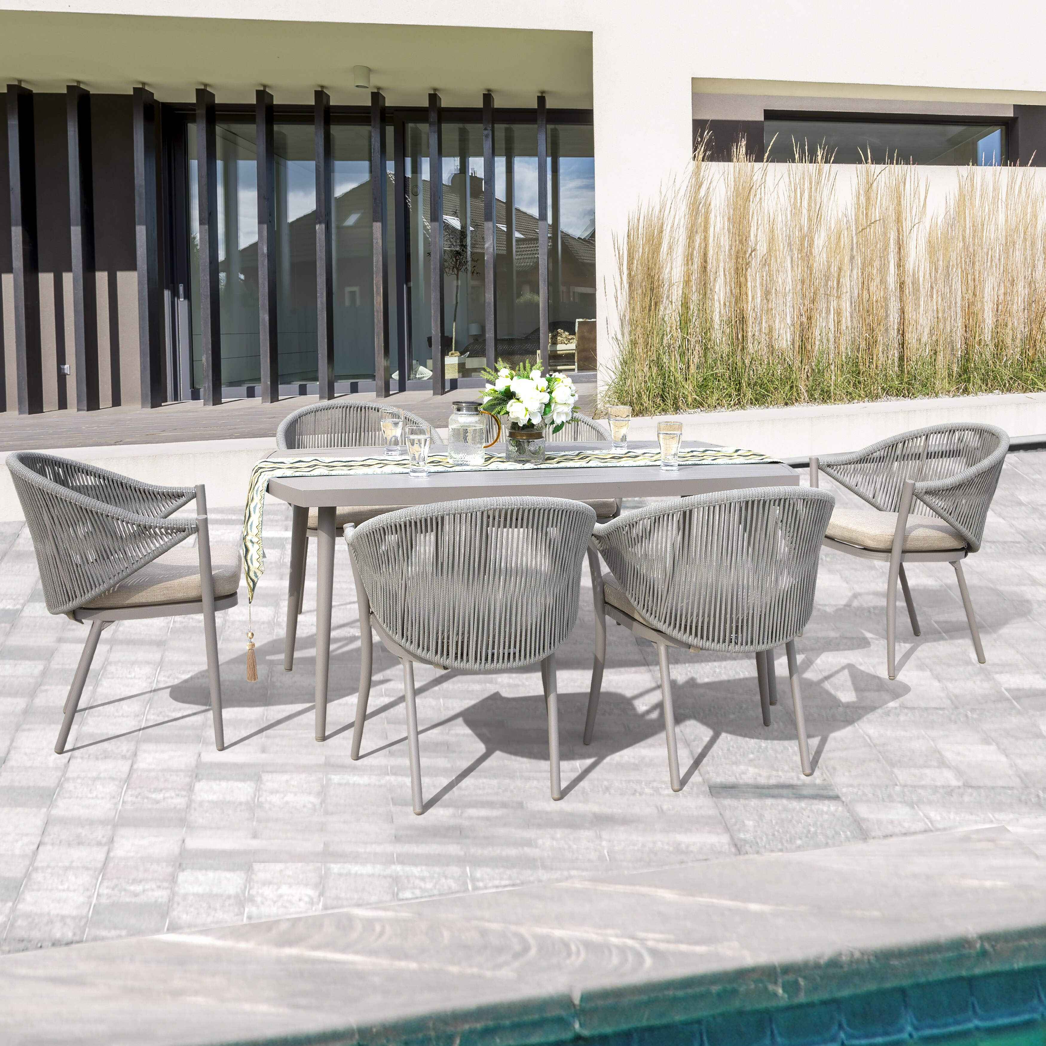 Nuu Garden Removable Aluminum and Woven Rope Outdoor Arm Dining