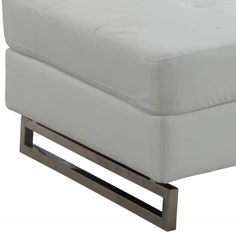HomeRoots 63" White and Silver Faux Leather Ottoman