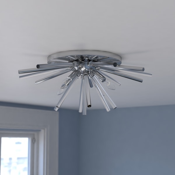 Aria 22.5 in Chrome 4 Light Mid Century Modern Sputnik Flush Mount