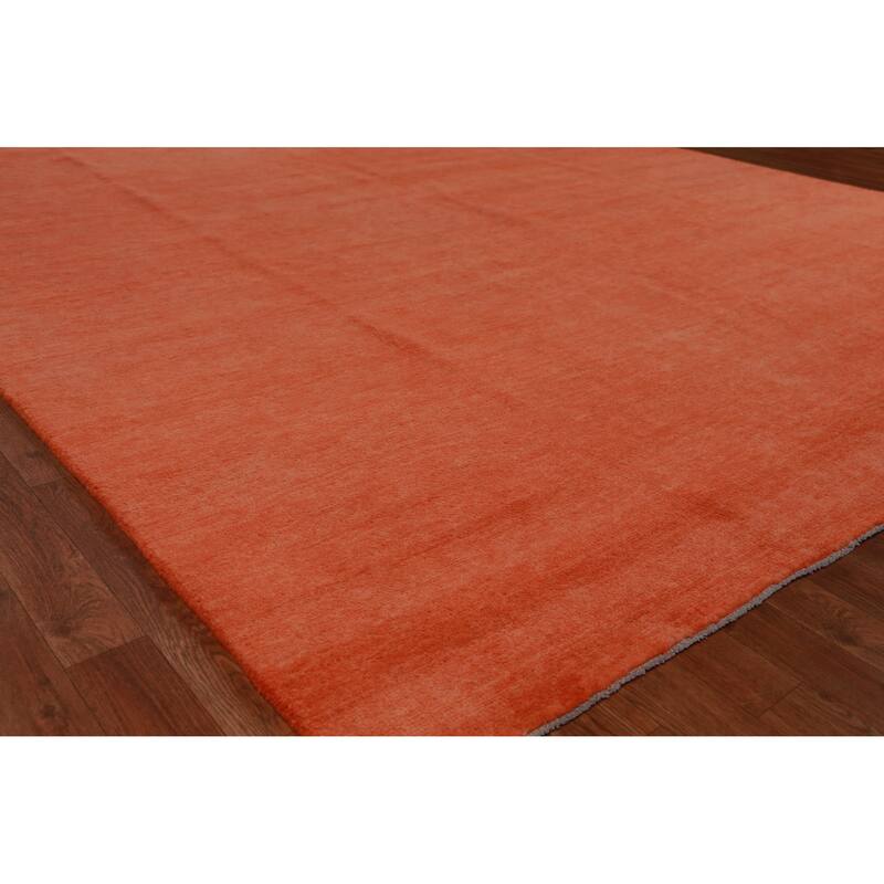 Hand Knotted Oriental 100% Wool Carpet Modern Solid Oranges & Rust Gabbeh Area Rug - 12' 1'' X 9' 0''