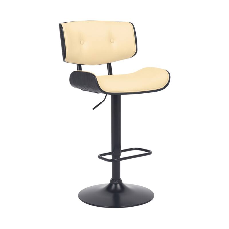 Adjustable Swivel Bar Stool with Faux Leather Upholstered Seat and Wooden Frame, Modern Kitchen Counter Height Stool