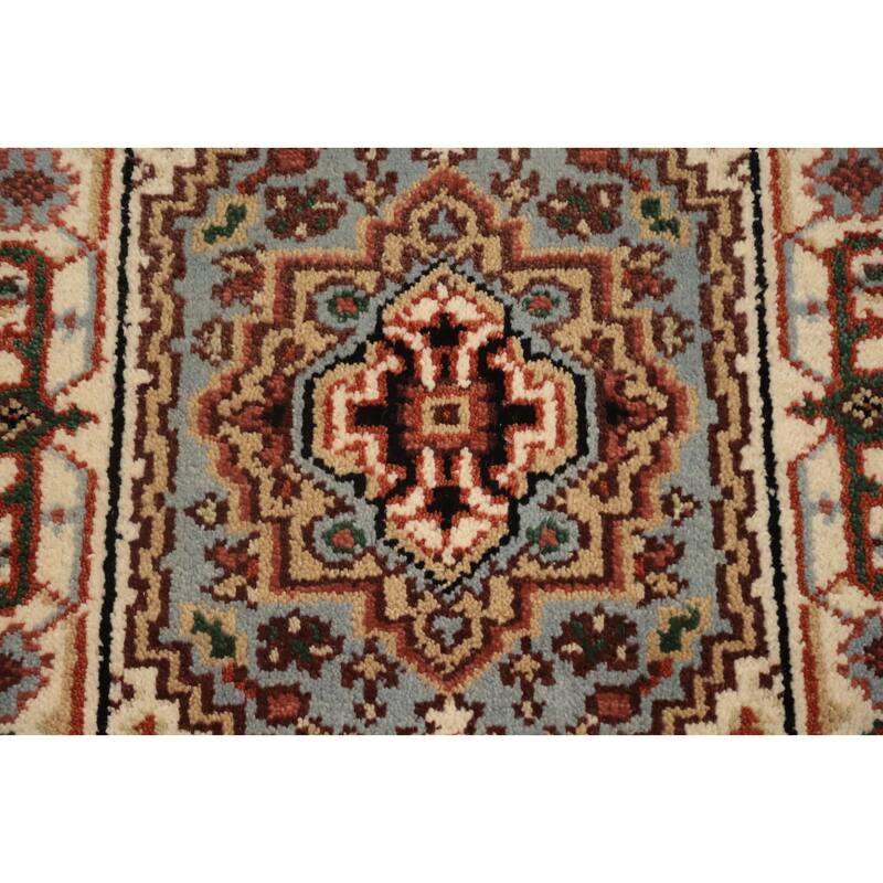 Hand Knotted Oriental 100% Wool Carpet Traditional Medallion Navy Blue & Blues Heriz (serapi) Area Rug - 3' 0'' X 2' 0''