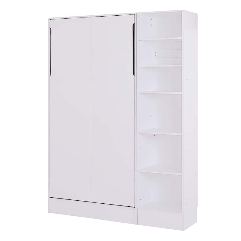 Foldable Bed w/ Recliner Sofa Murphy Bed Frame - Wall Bed w/ Daybed, White