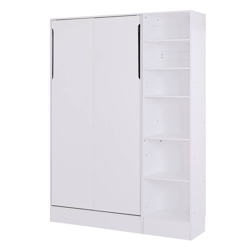 Twin Size Murphy Bed with Sofa and Shelves, White