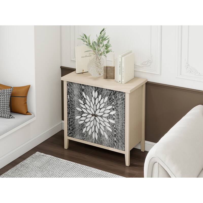 GDFStudio - Oakcraft Traditional Wooden Accent Storage Cabinet with 2 Carved Doors