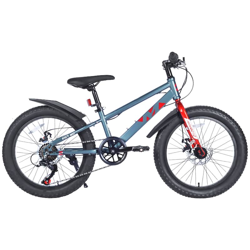 Kids' Fat Tire Bike - Dual-Disc Brake, Shimano 7-Speed, Beach/Snow Bicycle, Unisex - 20
