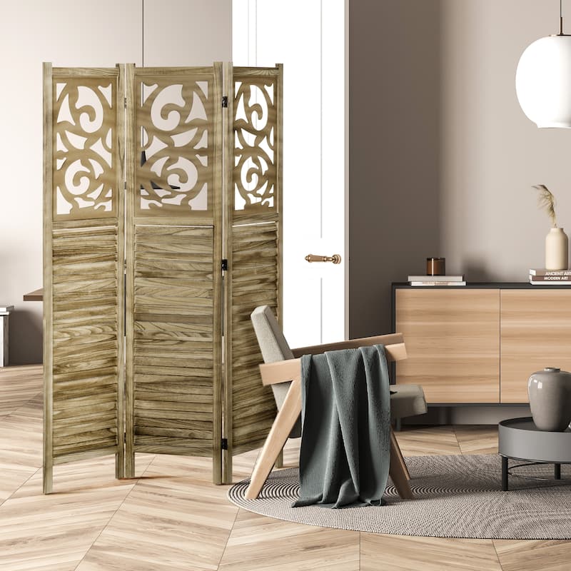 3 Panel Room Divider, 5.5' Tall Wood Indoor Portable Folding Privacy Screens, Double Hinged Partition Wall Dividers
