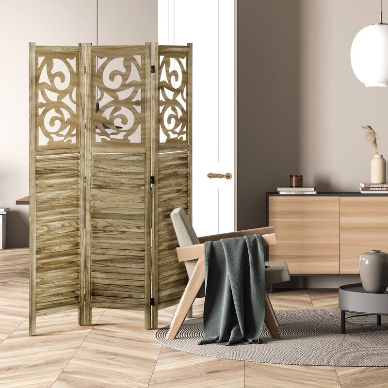 HOMCOM 3 Panel Room Divider, 5.5' Tall Wood Indoor Portable Folding Privacy Screens, Brown