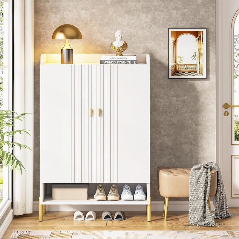6-Tier Shoe Cabinet for Entryway, Modern Slim Shoe Organizer Cabinet - White