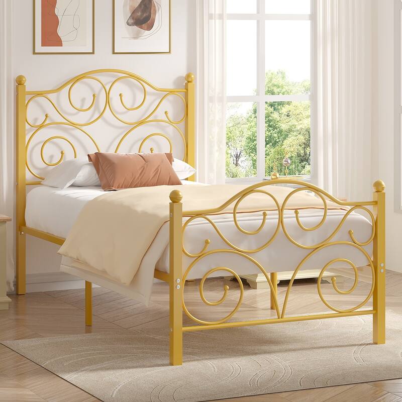 Victorian Style Metal Bed Frames with Headboard,No Box Spring Needed