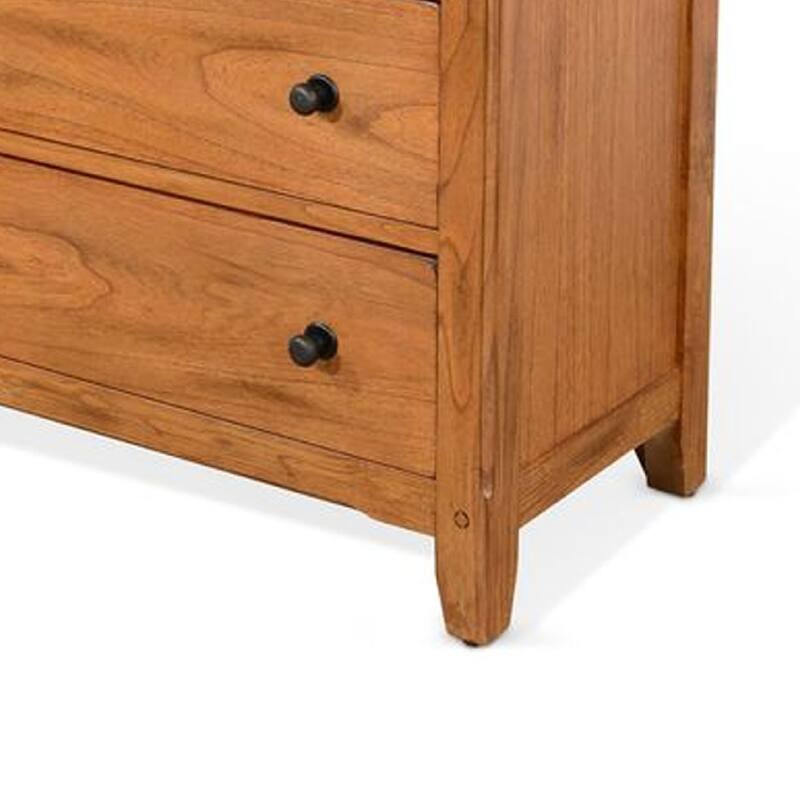 Senny Tall Dresser Chest with 5 Drawers, Brown Solid Mindi Wood