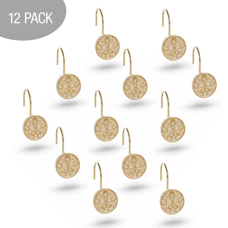 Creative Scents Shannon Beige with Gold Decorative Shower Curtain Hooks - Set of 12