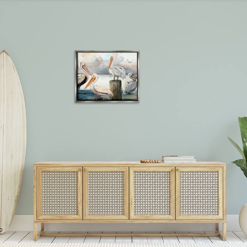 Stupell Pelicans Perched Cloudy Horizon Framed Floater Canvas Wall Art by Ziwei Li