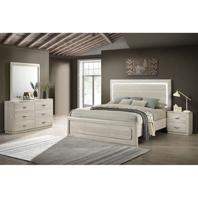 Modern Dusty Gray Finish Bedroom Set with Touch-Sensor LED Headboard