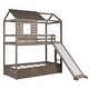 preview thumbnail 16 of 16, House-Shaped Twin Over Twin Bunk Bed with Slide, Storage Drawers, and Full-Length Guardrails