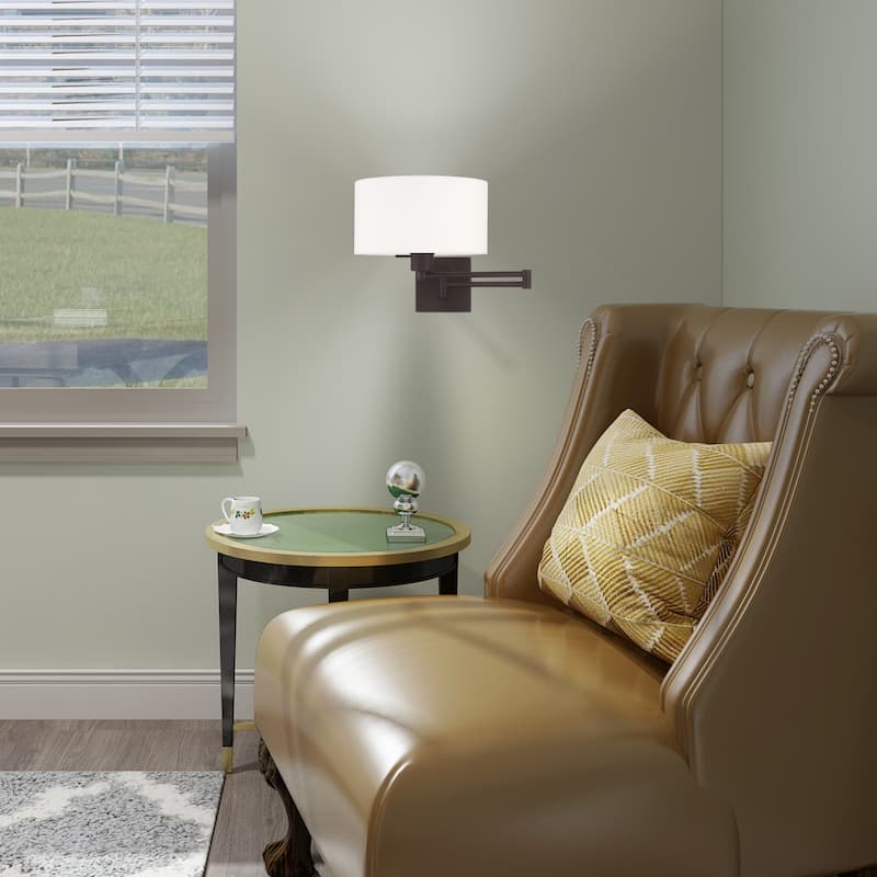 Livex Lighting 1-Light Off-White Drum Shade Swing Arm Wall Lamp, 40036