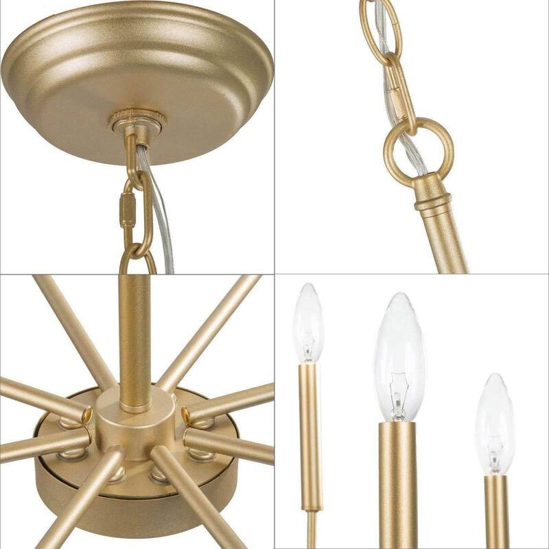 Modern Farmhouse Gold 8-Light Chandelier Classic Wheel Light for Dining Room - D27"xH35.5"