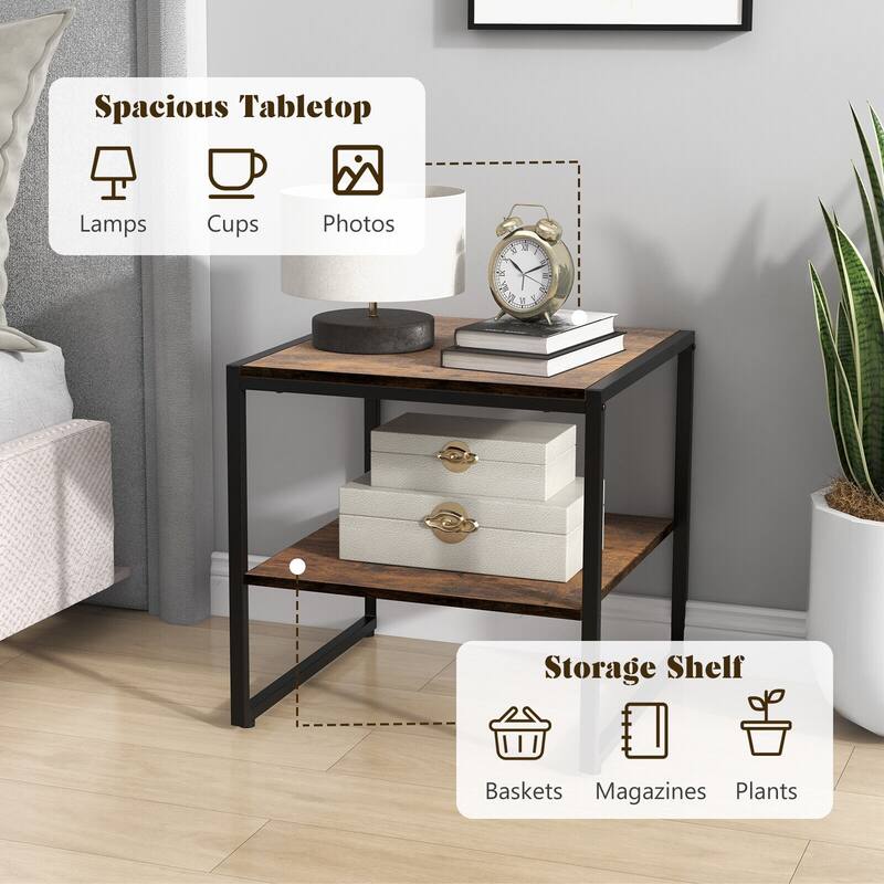 Gymax 2PCS 2-Tier End Side Sofa Coffee Table 20'' Square Table for