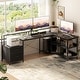 preview thumbnail 17 of 65, Reversible L Shaped Computer Desk with File Drawer & Monitor Stand & Power Outlet & LED Strip, Home Office Desk Corner Desk 72.8'' L - Black