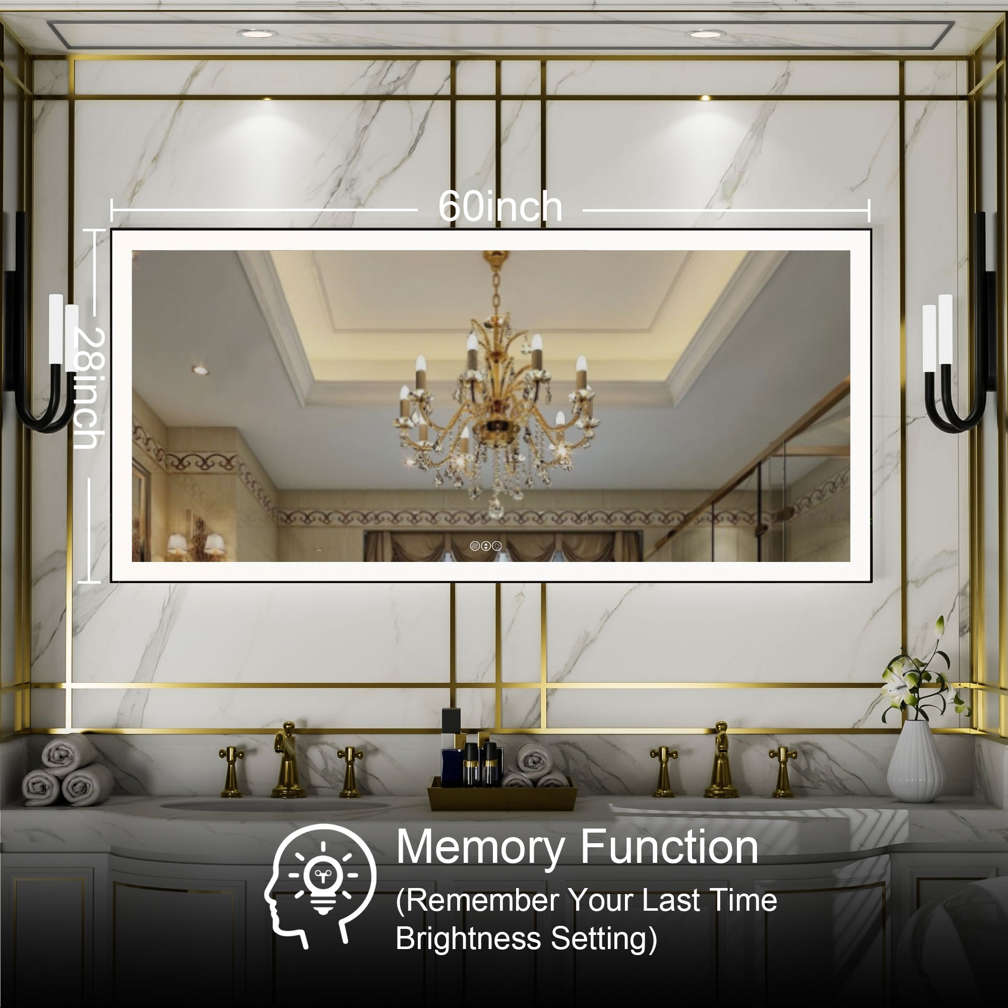 Glam glass led bathroom mirror top