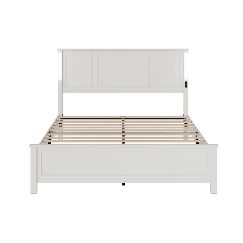 Queen Size Platform Bed with Wood Headboard and Charger